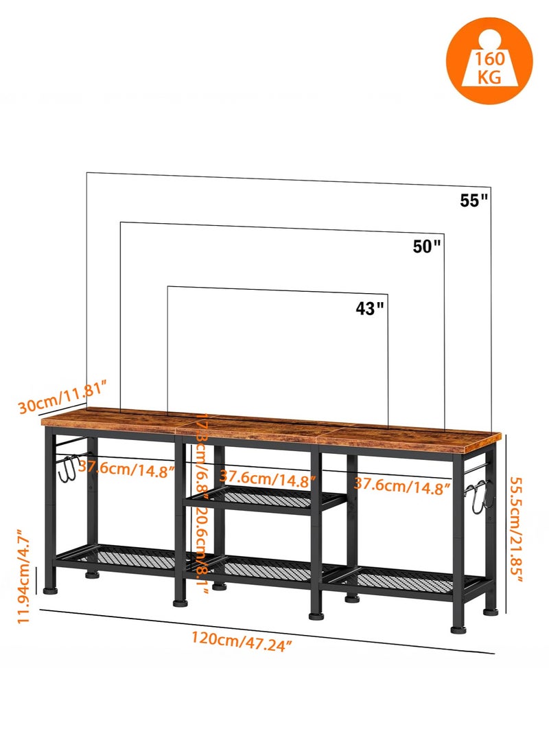 يانارا طاولة تلفزيون لشاشات حتى 55 بوصة – وحدة ترفيه مع رفوف تخزين مفتوحة، طاولة وحدة وسائط مع رف لمكبر الصوت، باللون البني الريفي، لغرفة المعيشة وغرفة النوم - Image 2
