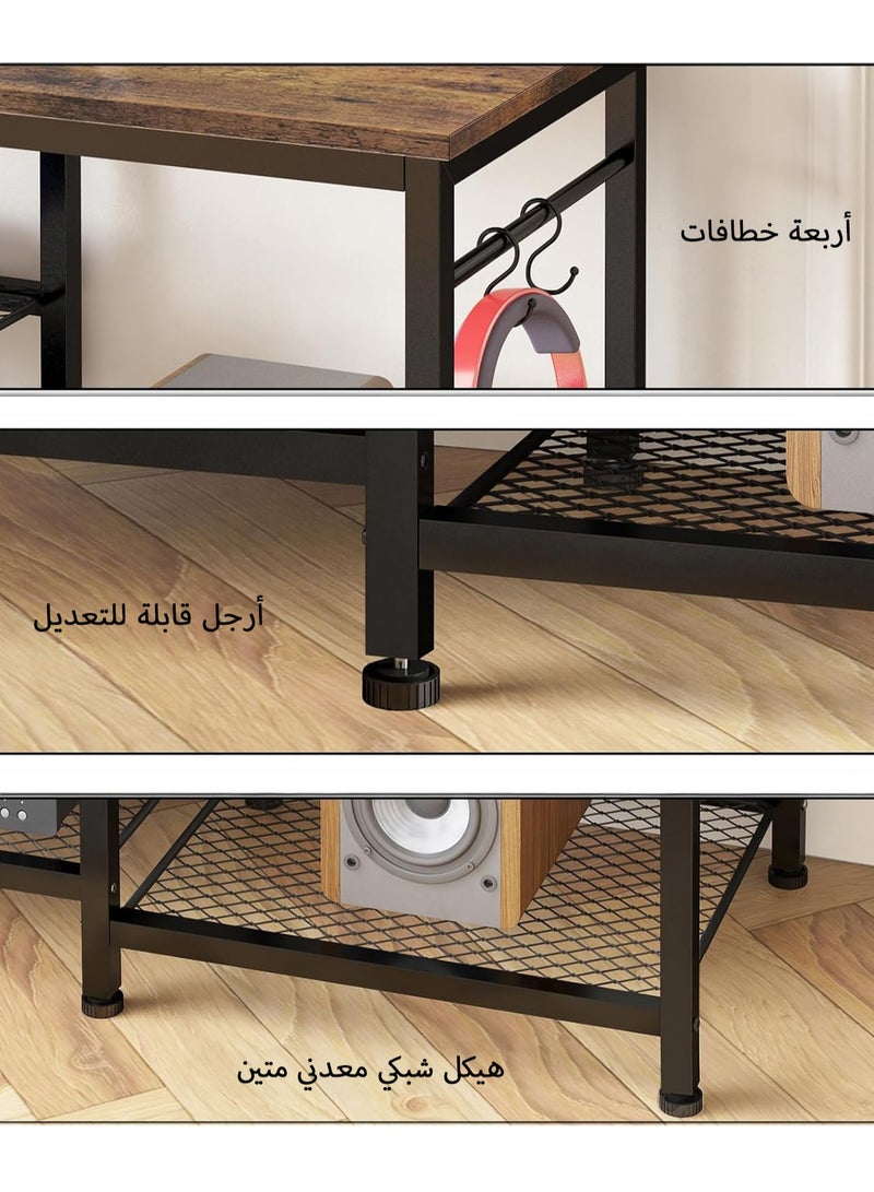 يانارا طاولة تلفزيون لشاشات حتى 55 بوصة – وحدة ترفيه مع رفوف تخزين مفتوحة، طاولة وحدة وسائط مع رف لمكبر الصوت، باللون البني الريفي، لغرفة المعيشة وغرفة النوم - Image 4