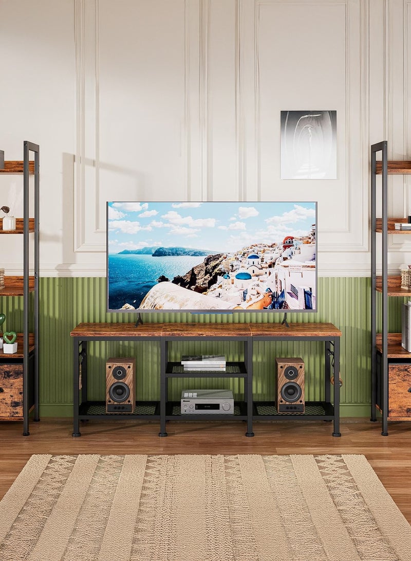 يانارا طاولة تلفزيون لشاشات حتى 55 بوصة – وحدة ترفيه مع رفوف تخزين مفتوحة، طاولة وحدة وسائط مع رف لمكبر الصوت، باللون البني الريفي، لغرفة المعيشة وغرفة النوم - Image 5