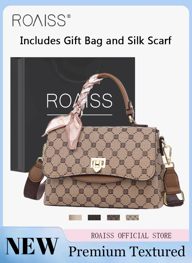 roaiss Premium Textured Satchel Handbag for Women Exquisite Elegant Ladies Shoulder Crossbody Bags with Silk Scarf and Gift Bag Gifts for Mom Wife Bridal Suitable For Leisure Birthday Gift or Ramadan - Image 1