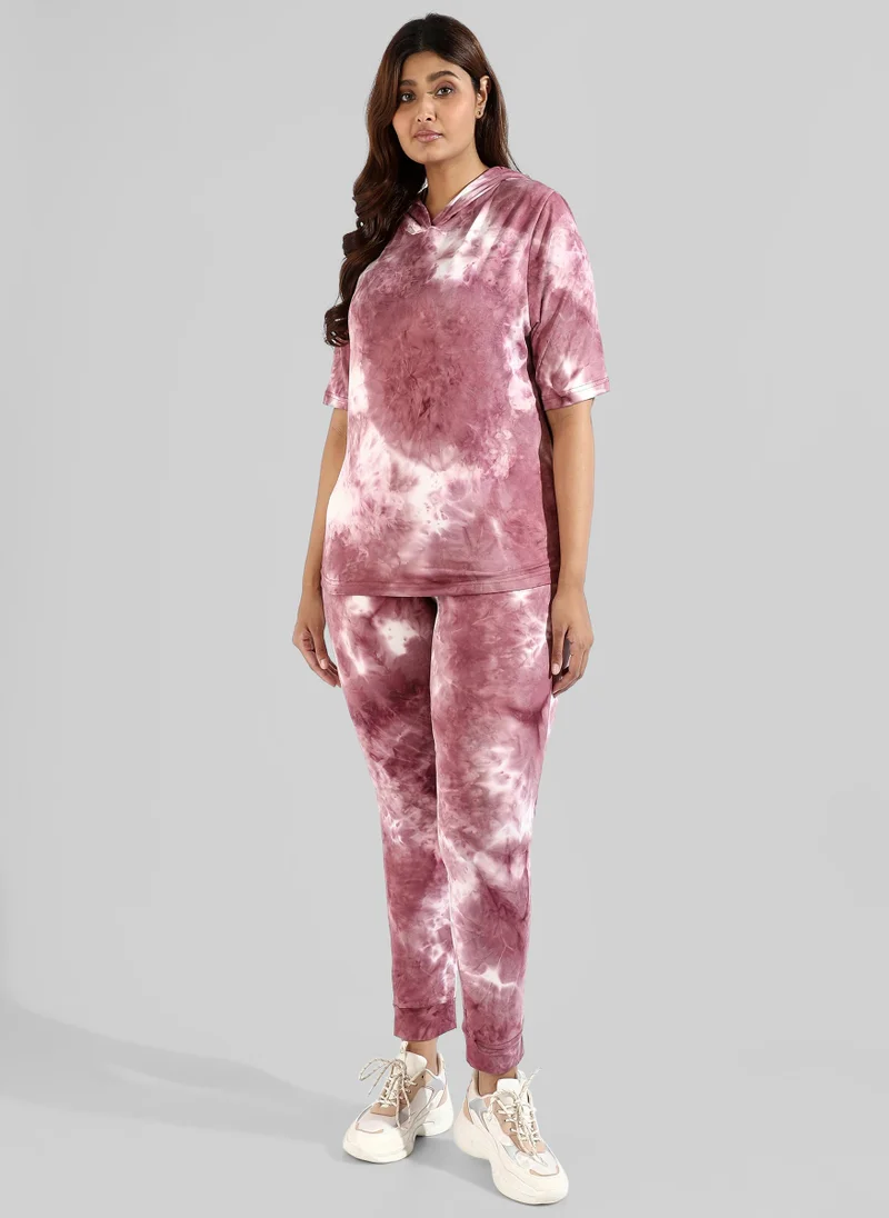 Instafab Plus Tye-Dye Stylish Hooded Co-Ords Set