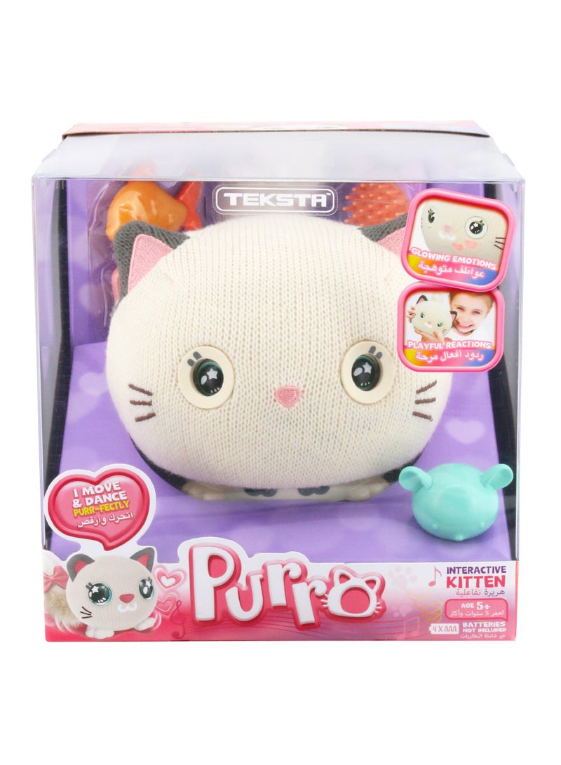 Teksta Purro The Interactive Smart Kitty | Touch & Voice Activated | 75 Sounds & Reactions | Play, Dance, & Sing Features | Includes Mouse Toy, Fish, Comb, & Bow | Suitable for Kids 5+ (Girls & Boys) - Image 1