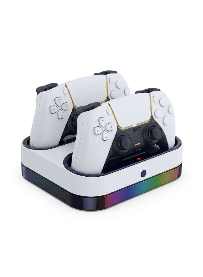 PS5 Slim Controller Charging Station, Fast Charging PS5 Controller Charger for Edge and Dual Controller, PS5 Controller Accessories with Charging Cable, PS5 Controller Stand Base with RGB LEDs