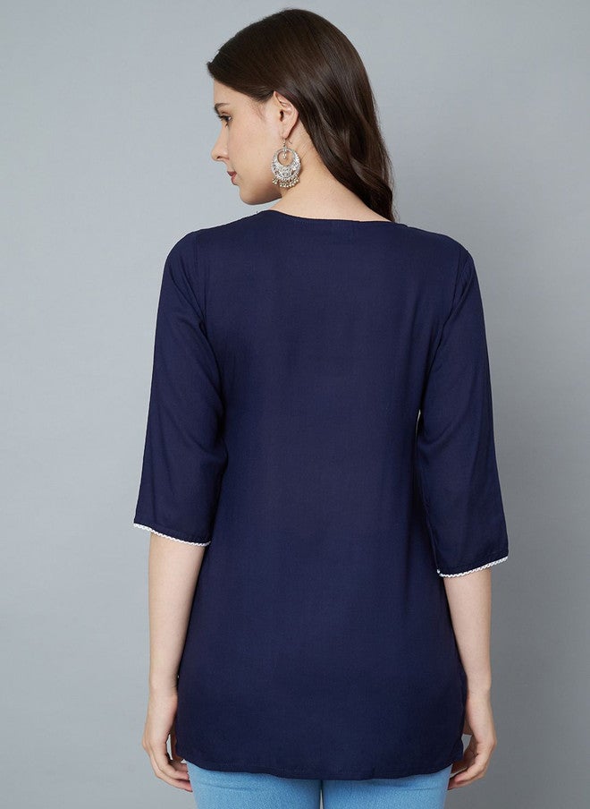 Trend Level Navy Blue Embroidered Kurti with Zari Detail - Image 5