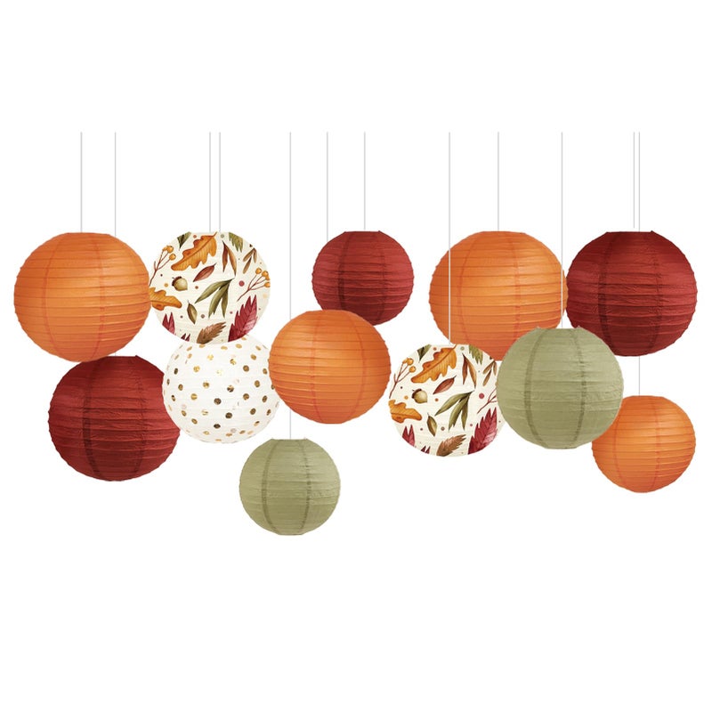 NICROLANDEE 12Pcs Burgundy Orange Maple Leaves Hanging Paper Lanterns Party Decorations for Thanksgiving Wedding Birthday Baby Shower Woodland Party Burgundy Party Indoor Outdoor Decor