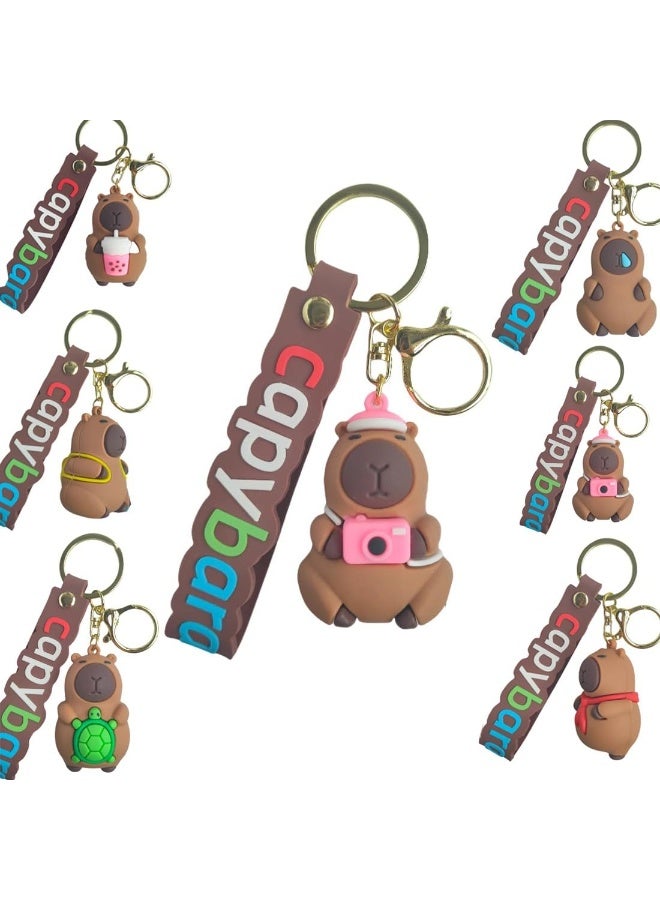 Capybara Keychain, 6 pcs Cute Capybara Keychain, Kawaii Metal Keychain For Sports Bag, Backpack Charm, Car Keychain, Handbag Accessories, Capybara Lovers Boys And Girls Birthday Gifts, Small Gifts - Image 1