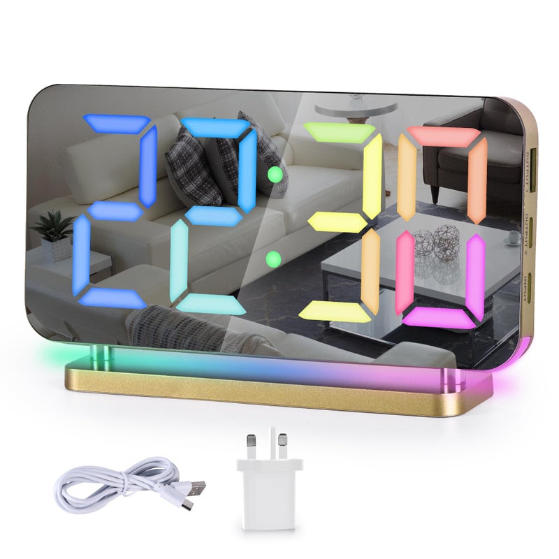 SZELAM Alarm ClockDigital Alarm Clock74 LED Mirror Clock with 10 Modes RGB Night Light11 Colors LED Digital DisplayAuto DimmingUSB C Charging Port5 Levels Volume Table Clock for Bedroom Teens