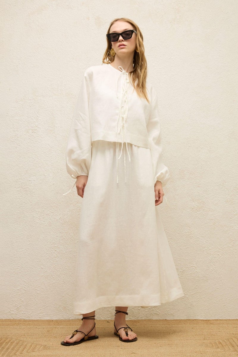 Manuka Loose Cut Linen Skirt Ecru  - Image 2