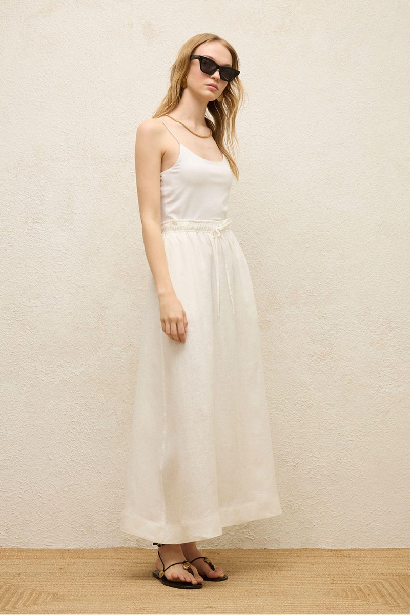 Manuka Loose Cut Linen Skirt Ecru  - Image 3