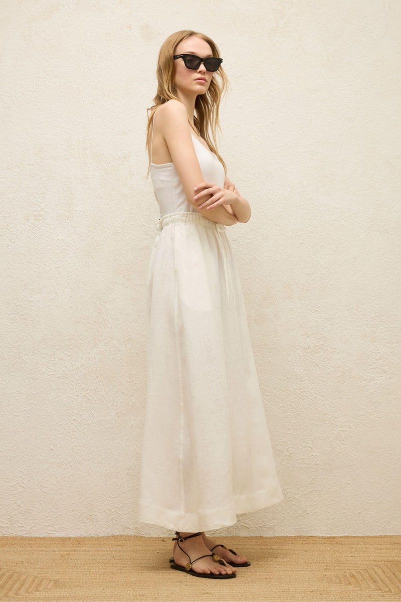 Manuka Loose Cut Linen Skirt Ecru  - Image 4