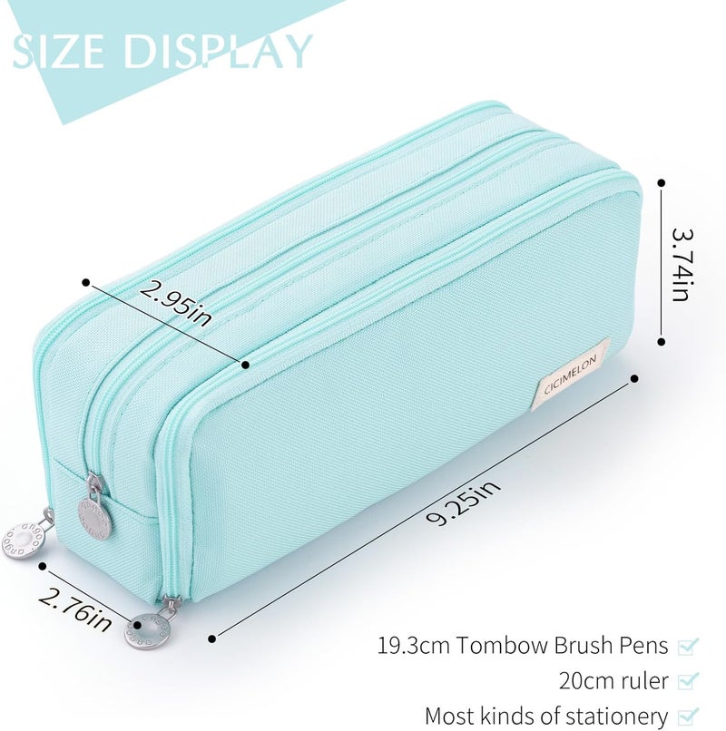 CICIMELON Pencil Case Large Capacity Pencil Pouch 3 Compartments Pencil Bag Gift For Students Girls Adults Women（Light Blue） - Image 5