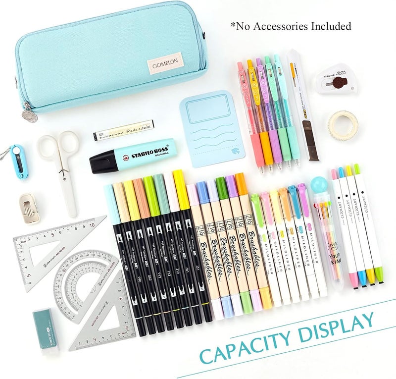 CICIMELON Pencil Case Large Capacity Pencil Pouch 3 Compartments Pencil Bag Gift For Students Girls Adults Women（Light Blue） - Image 2