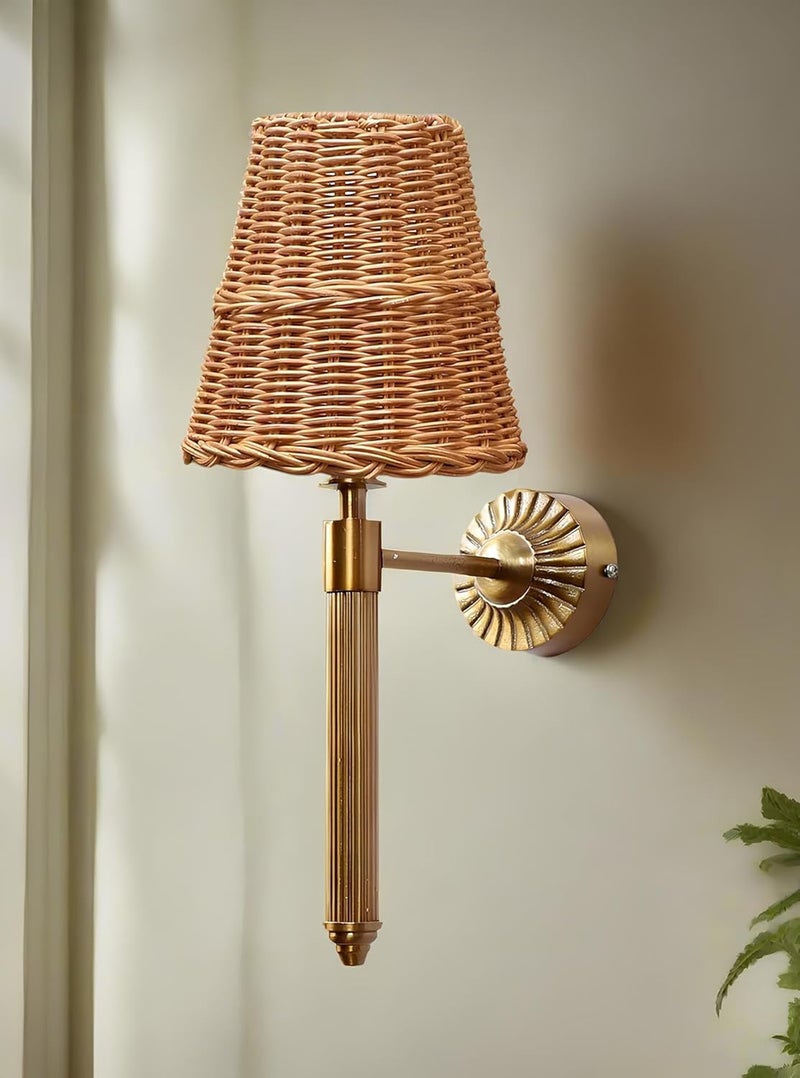 AKWAY Antique Brass Finish Wall Lamps for Living Rooms with Bamboo Shade | Rattan and Cane Wall Lamps for Bedroom | Wicker Wall Lights - Hiral - Image 5