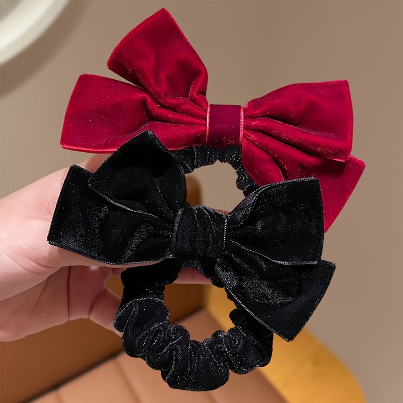 2Pcs Red And Black Double Layer Bow Hair Ties High Elastic Gentle Durable For Everyday Wear Travel - Image 5