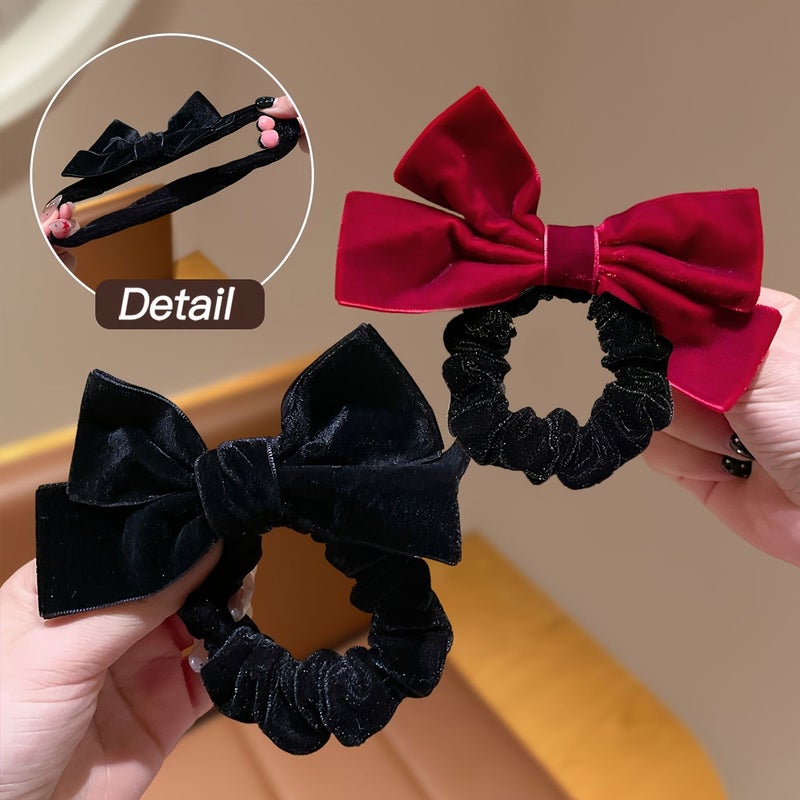 2Pcs Red And Black Double Layer Bow Hair Ties High Elastic Gentle Durable For Everyday Wear Travel - Image 3