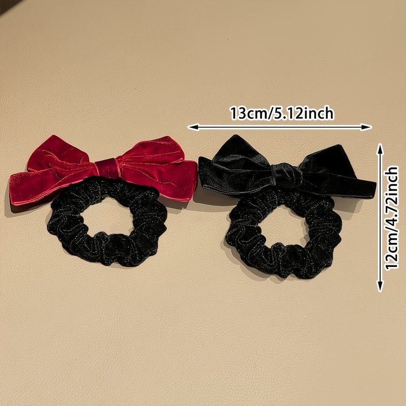 2Pcs Red And Black Double Layer Bow Hair Ties High Elastic Gentle Durable For Everyday Wear Travel - Image 4