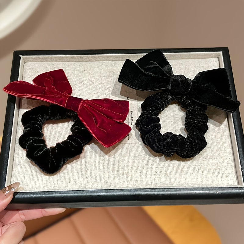 2Pcs Red And Black Double Layer Bow Hair Ties High Elastic Gentle Durable For Everyday Wear Travel - Image 2