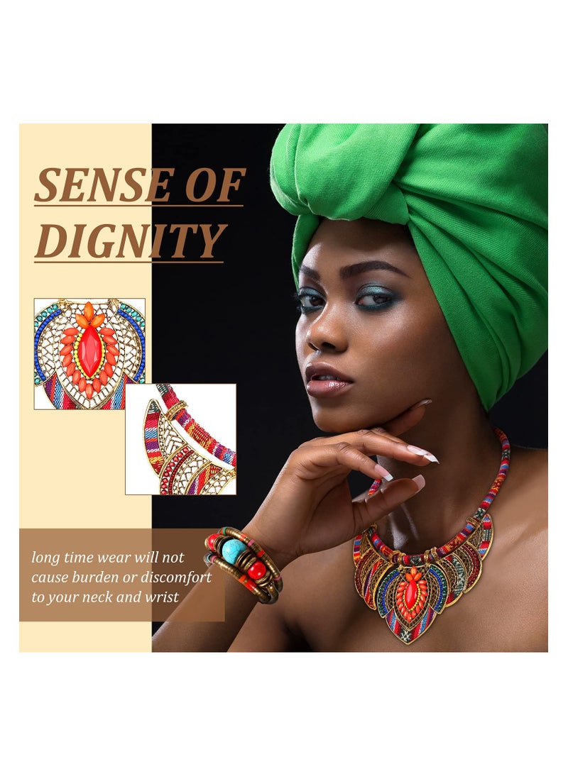 KASTWAVE Beaded Choker Bracelet, Ethnic Style Tribal Beads Necklace, Chunky Colorful Collar Bib Costume Necklace and African Tribal Bracelet Bohemian Wristband - Image 4
