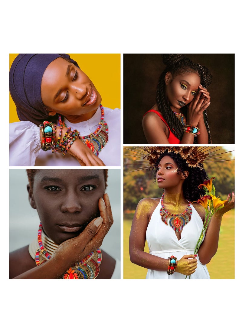 KASTWAVE Beaded Choker Bracelet, Ethnic Style Tribal Beads Necklace, Chunky Colorful Collar Bib Costume Necklace and African Tribal Bracelet Bohemian Wristband - Image 5