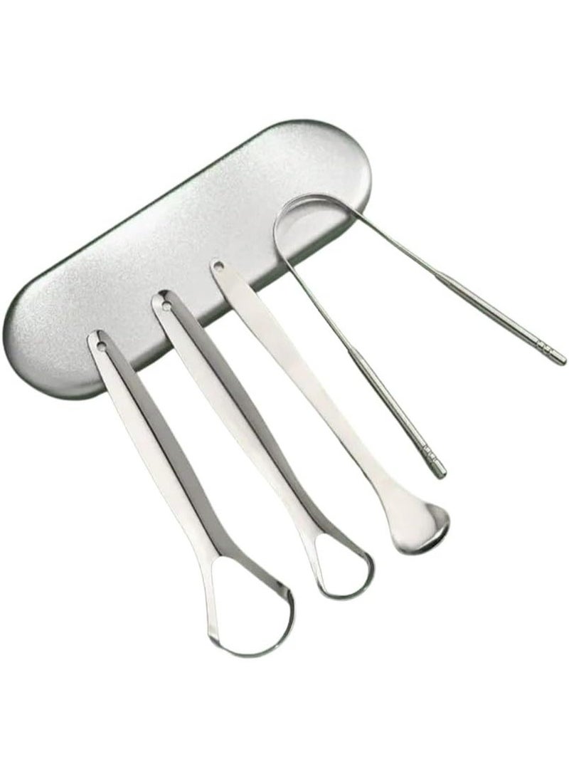 4PCS Stainless Steel Tongue Scraper Set with Travel Case – Fresh Breath Cleaner, Reusable & Durable - Image 1
