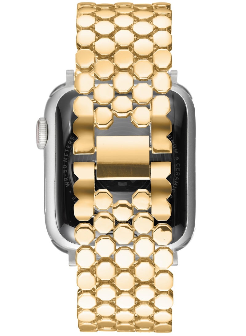 Gold Stainless Steel Apple Watch Band 42mm/44mm/45mm – Polished Hexagonal Link Strap, Elegant Adjustable Luxury Band - Image 3