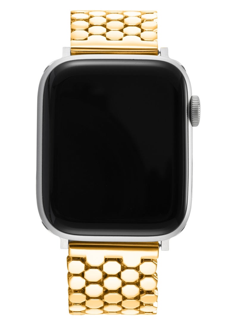 Gold Stainless Steel Apple Watch Band 42mm/44mm/45mm – Polished Hexagonal Link Strap, Elegant Adjustable Luxury Band - Image 4