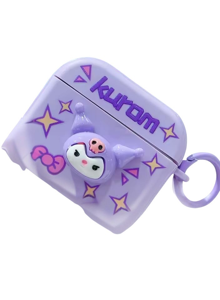 Cute Protective Case for Earbuds 3 Pro, 3D Pattern Design with Hearts and Stars, Charging Box Cover with Ring Holder, Pink, Blue, Purple and Mint Green Colors (Kurom)