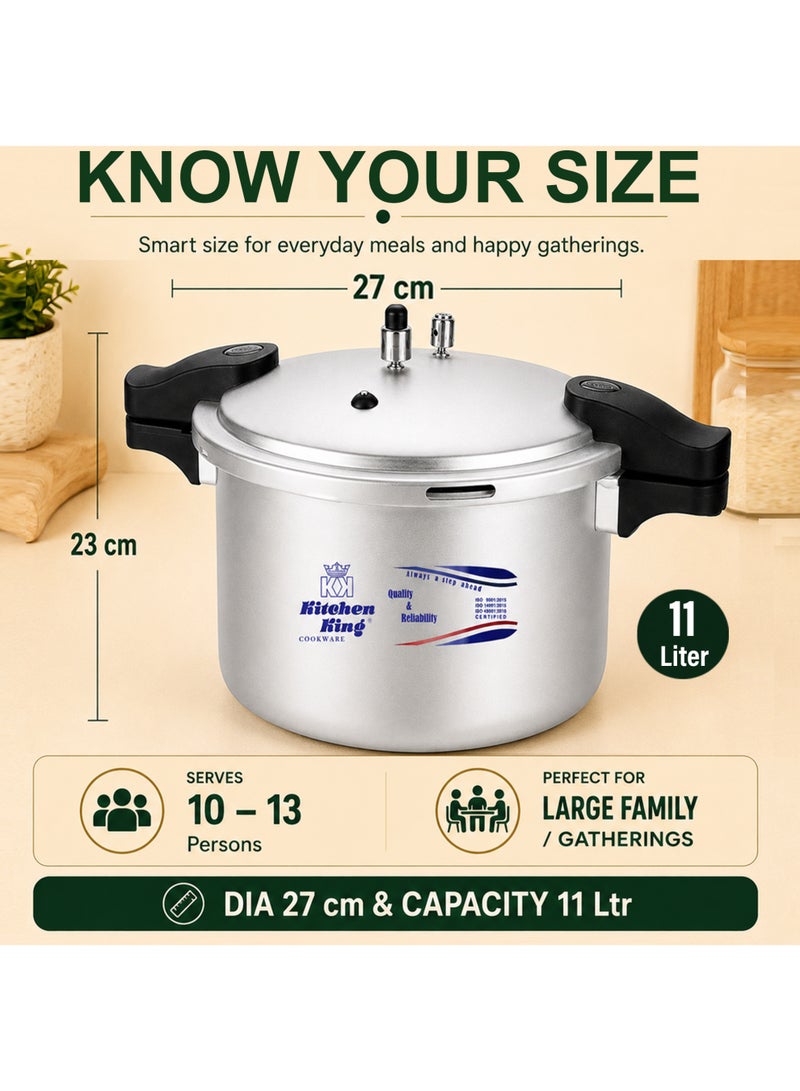 Kitchen King طباخ ضغط كيتشن كينغ بليز 11 لتر - ألمنيوم مؤكسد، طهي عالي الضغط، نظام أمان GRS، مؤشر ضغط، مجموعة غاز إضافية، استخدام متعدد الأغراض، قاعدة ثقيلة، مقبض سهل الفتح - Image 2