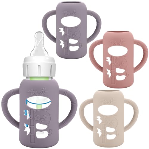 BUSOHA 3 Pack Silicone Sleeves for Dr. Brown's Glass Baby Bottles - Drop Protection Baby Bottle Sleeves,Compatible with Dr. Brown's Newborn Glass Bottles,with Silicone Handles,4 oz - Image 1