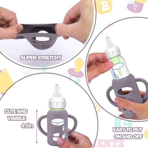 BUSOHA 3 Pack Silicone Sleeves for Dr. Brown's Glass Baby Bottles - Drop Protection Baby Bottle Sleeves,Compatible with Dr. Brown's Newborn Glass Bottles,with Silicone Handles,4 oz - Image 4