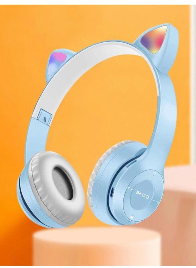 Over Ear Music Glowing Cat Ear Headphones BLUE - Image 1