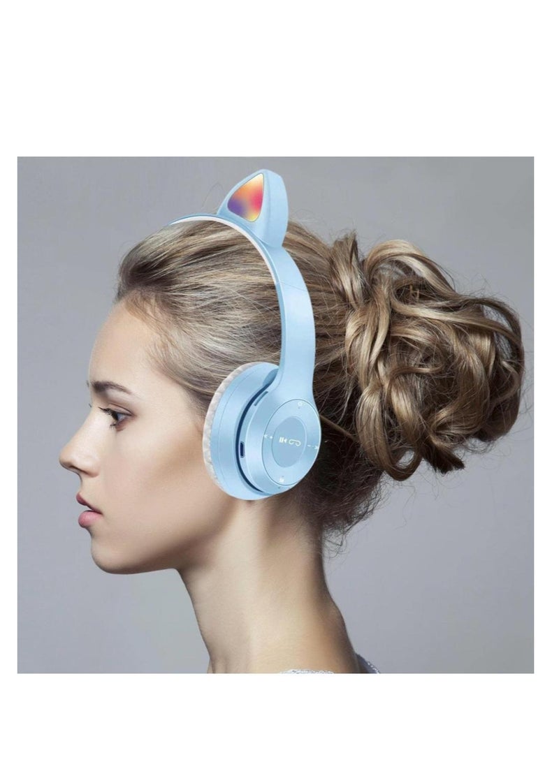 Over Ear Music Glowing Cat Ear Headphones BLUE - Image 3