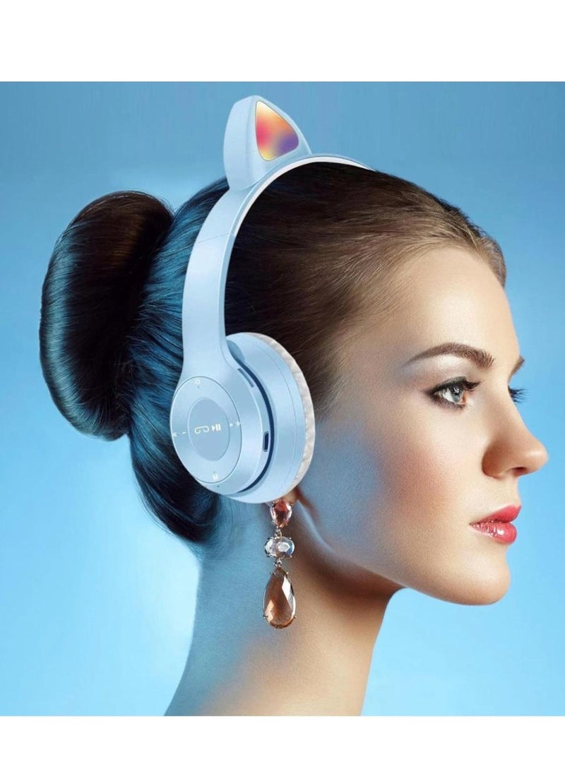 Over Ear Music Glowing Cat Ear Headphones BLUE - Image 4