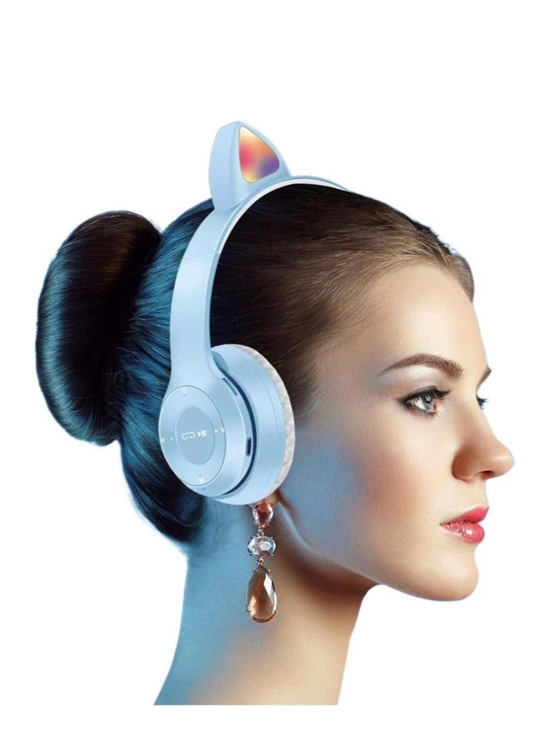 Over Ear Music Glowing Cat Ear Headphones BLUE - Image 2