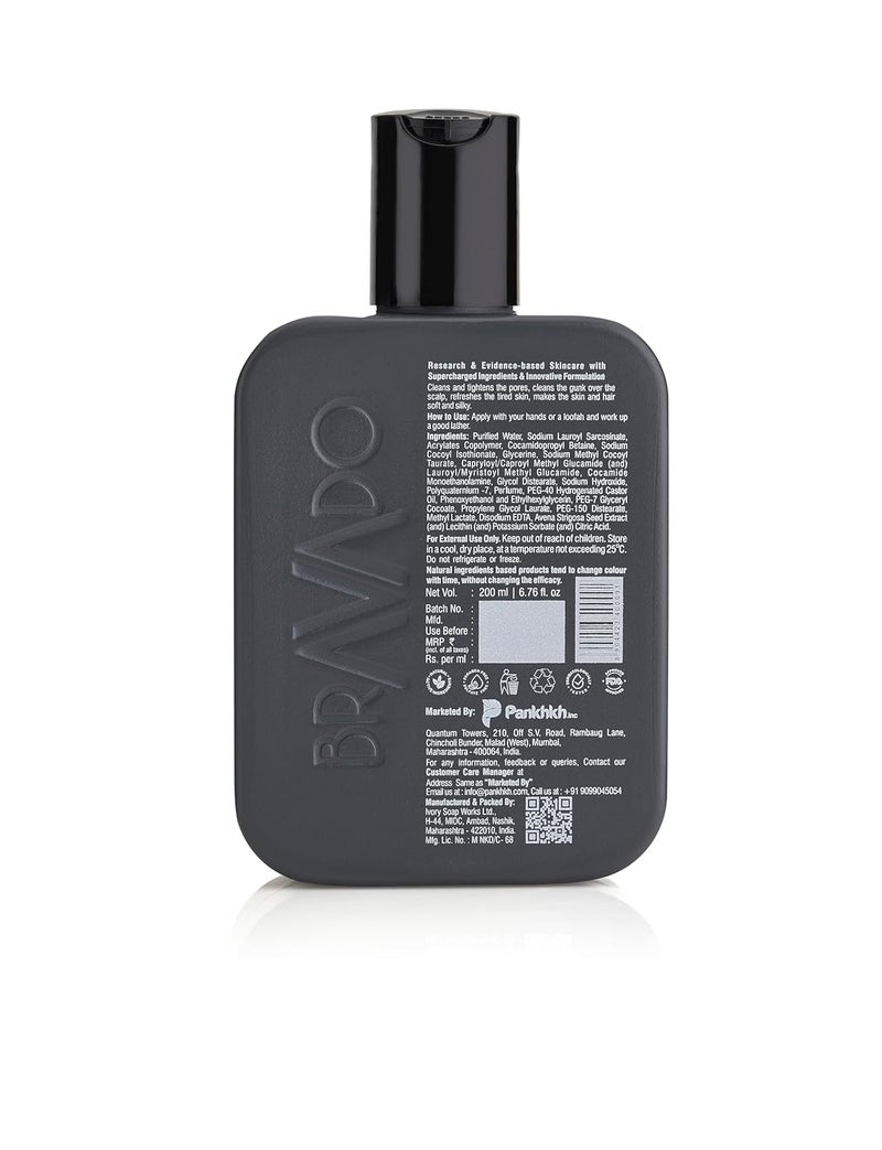 BRAVADO All Rounder Head to Toe Body Wash  3in1 Gentle Formula for Hair Body  Face  Deep Cleansing  Hydrating with Black Oat  Lecithin  Refreshing ToxinFree Perfect for Daily Use  200ml - Image 2