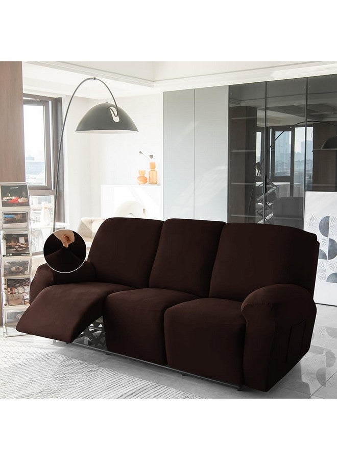 HOKIPO 8-Pieces Elastic Stretchable Recliner Sofa Cover 3 Seater Fully Covered Soft Washable Sofa Slipcovers Furniture Protector, Coffee (AR-4742-CFE) - Image 1