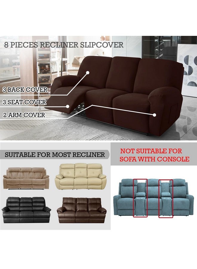 HOKIPO 8-Pieces Elastic Stretchable Recliner Sofa Cover 3 Seater Fully Covered Soft Washable Sofa Slipcovers Furniture Protector, Coffee (AR-4742-CFE) - Image 3