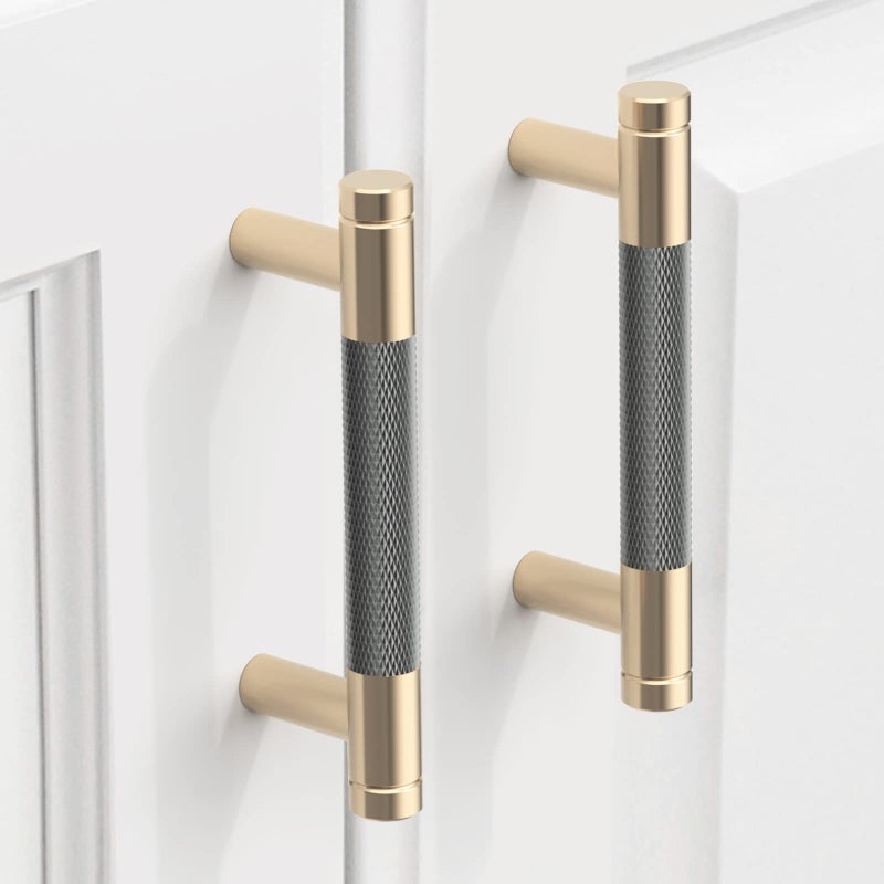 9BUILD 10 Pack 3 Inch Knurled Cabinet Pulls Grey Kitchen Cabinet Handles Brushed Gold Cabinet Hardware Kitchen Handles for Cabinets Brass Dresser Pulls T Bar Drawer Handle - Image 2
