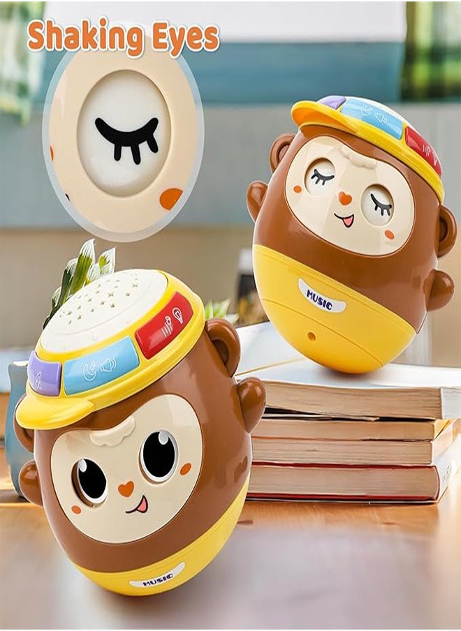 musIc - deAO Tumbler Wobbler Early Education Toy, Tumbler Baby Activity Toys for Tummy Time and Sitting, Baby Sensory Toy with Lights, Words, Music, Monkey Wobbler Enlightenment Toys for Toddler Boy Girl Gift - Image 1
