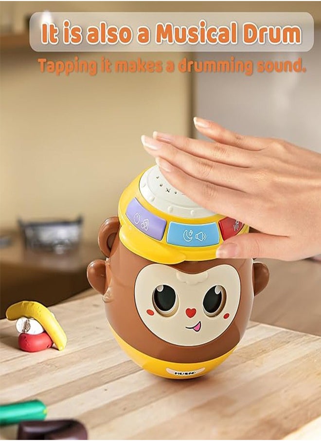 musIc - deAO Tumbler Wobbler Early Education Toy, Tumbler Baby Activity Toys for Tummy Time and Sitting, Baby Sensory Toy with Lights, Words, Music, Monkey Wobbler Enlightenment Toys for Toddler Boy Girl Gift - Image 1