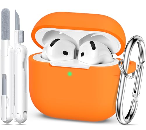 MHYALUDO for AirPods 4th Generation Case Cover 2024 Military Grade Soft Silicone ShockAbsorbing for AirPods 4 Case with Keychain Cleaning kit Orange - Image 1
