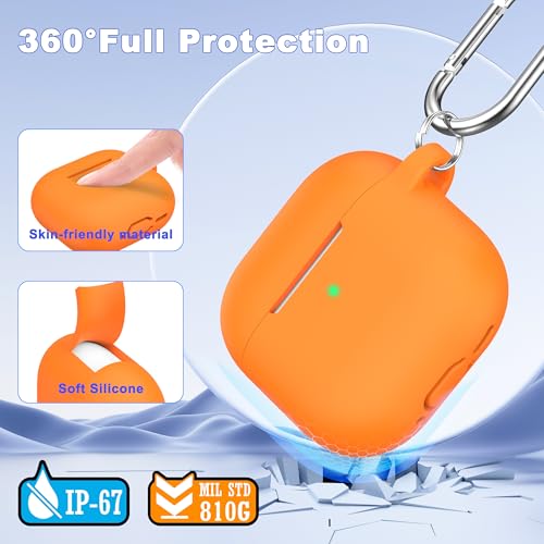 MHYALUDO for AirPods 4th Generation Case Cover 2024 Military Grade Soft Silicone ShockAbsorbing for AirPods 4 Case with Keychain Cleaning kit Orange - Image 3