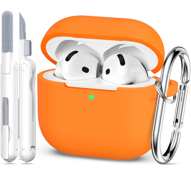 MHYALUDO for AirPods 4th Generation Case Cover 2024 Military Grade Soft Silicone ShockAbsorbing for AirPods 4 Case with Keychain Cleaning kit Orange - Image 2