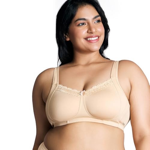 NYKD (NYB190 Cotton Non Padded & Non Wired Everyday Lace Bra for Women | Full Coverage Bra with Super Soft Wide & Thick Straps - Nude - Image 1