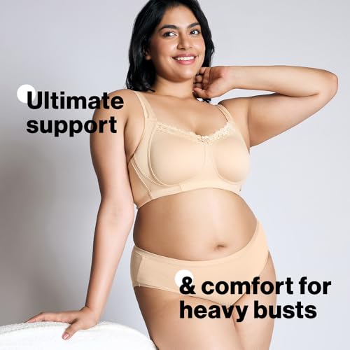 NYKD (NYB190 Cotton Non Padded & Non Wired Everyday Lace Bra for Women | Full Coverage Bra with Super Soft Wide & Thick Straps - Nude - Image 2