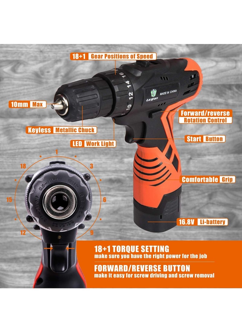 Denix Cordless Drill Kit With 1300mAh Battery 12V Voltage And Variable Speed ​​- DINX
