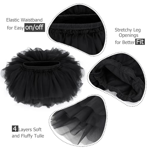 Poocen Toddler Baby Girls Soft Tutu Skirt Skort with Diaper Cover for Baby Infant Kids Princess Tutu Skirt 0-4 T Black - Image 3