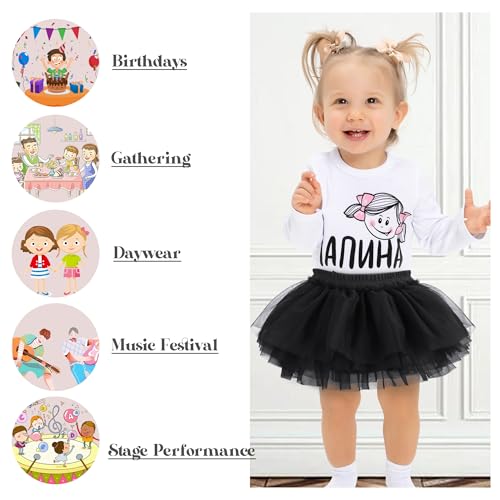 Poocen Toddler Baby Girls Soft Tutu Skirt Skort with Diaper Cover for Baby Infant Kids Princess Tutu Skirt 0-4 T Black - Image 2