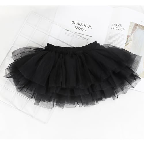 Poocen Toddler Baby Girls Soft Tutu Skirt Skort with Diaper Cover for Baby Infant Kids Princess Tutu Skirt 0-4 T Black - Image 5