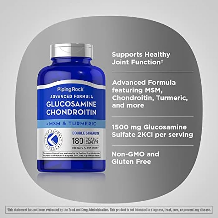 Piping Rock Glucosamine Chondroitin MSM Plus Turmeric | 180 Caplets | Double Strength Formula | Advanced Complex Supplement | Non-GMO, Gluten Free - Image 4